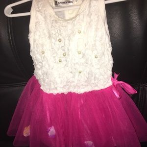 Pink and white Pearl adorned dress by spunky kids.